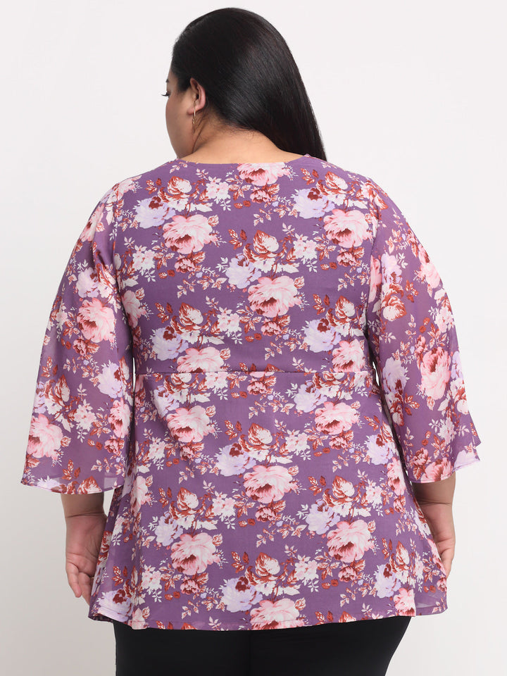 plusS Purple Plus Size Floral Print Top