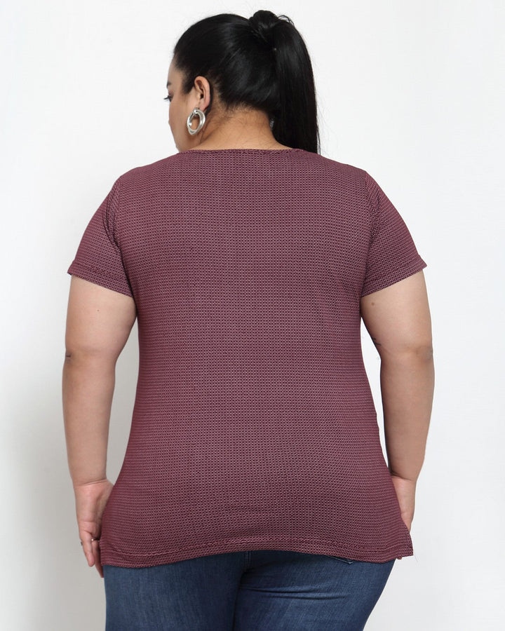 Women Burgundy Printed T-shirt (Plus Size)