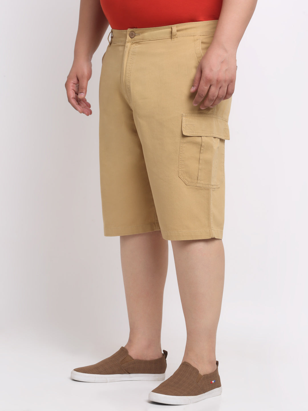 plusS Men Plus Size Khaki Mid Rise Cotton Shorts