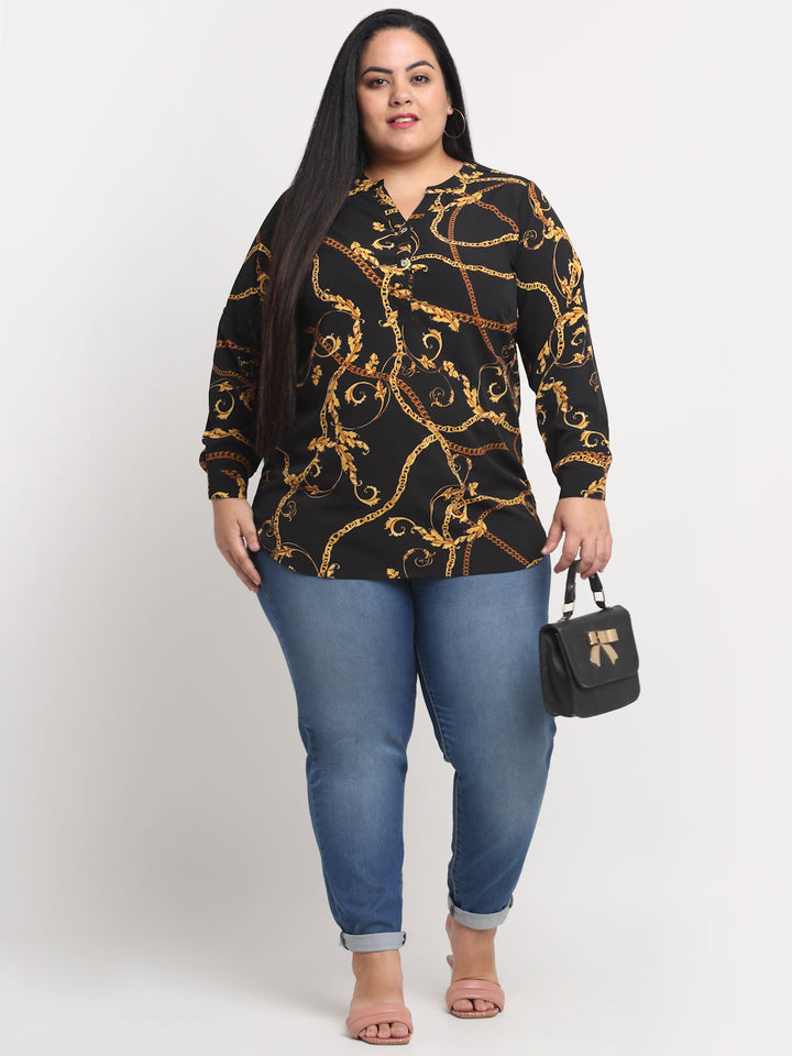 plusS Women Black Animal Print Plus Size Top