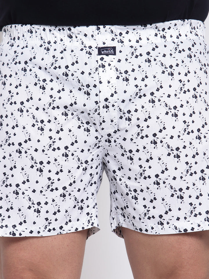 plusS Men White Printed Pure Cotton Boxers