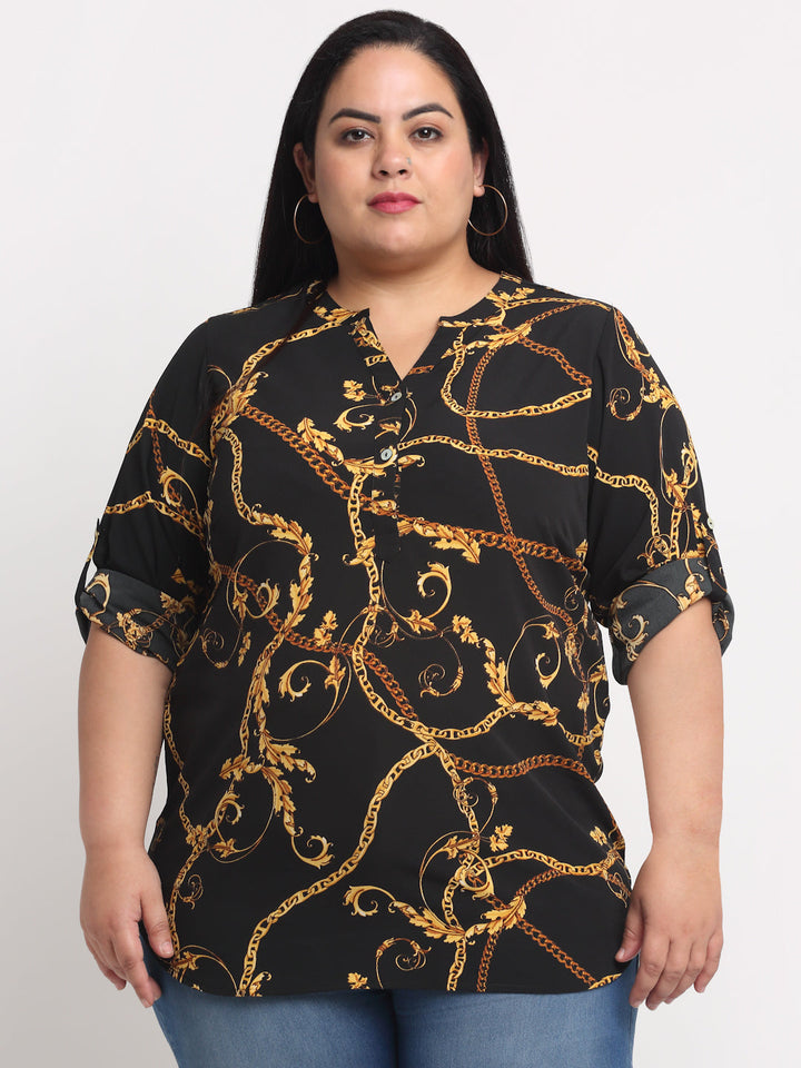 plusS Women Black Animal Print Plus Size Top