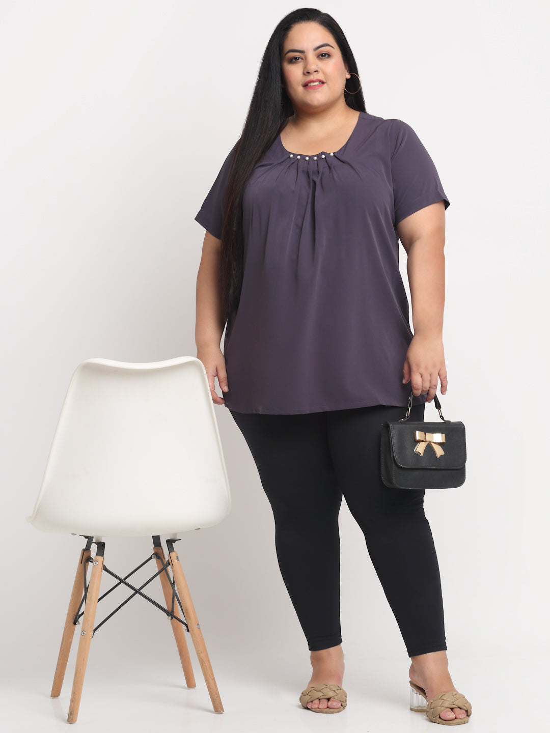 plusS Purple Plus Size Pleated Top