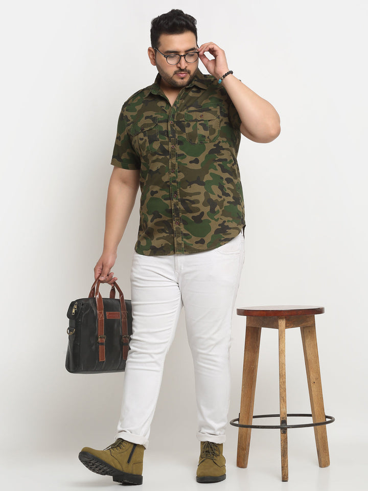 plusS Plus Size Green Camouflage Printed Opaque Casual Shirt