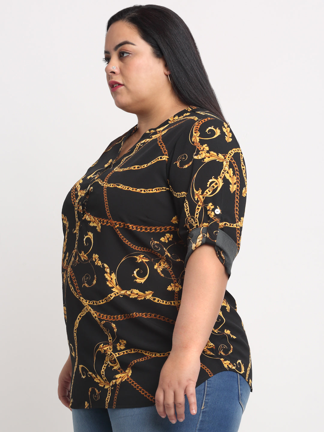 plusS Women Black Animal Print Plus Size Top