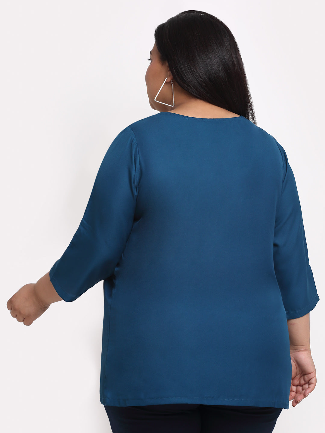 plusS Blue Ruffles Styled Back Plus Size Top