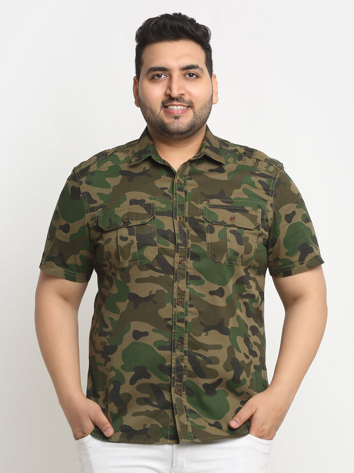 plusS Plus Size Green Camouflage Printed Opaque Casual Shirt