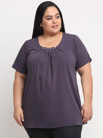 plusS Purple Plus Size Pleated Top