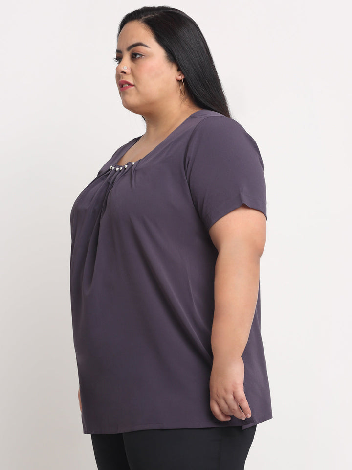 plusS Purple Plus Size Pleated Top