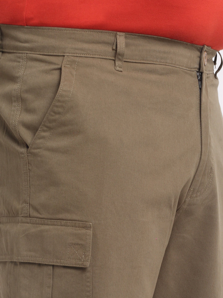 plusS Men Olive Green Mid-Rise Cotton Shorts