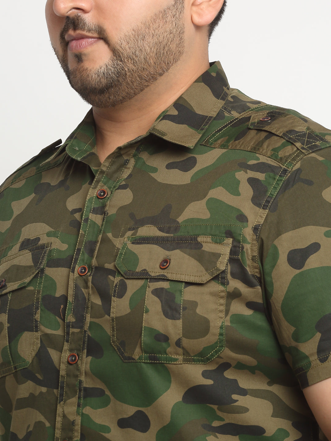 plusS Plus Size Green Camouflage Printed Opaque Casual Shirt