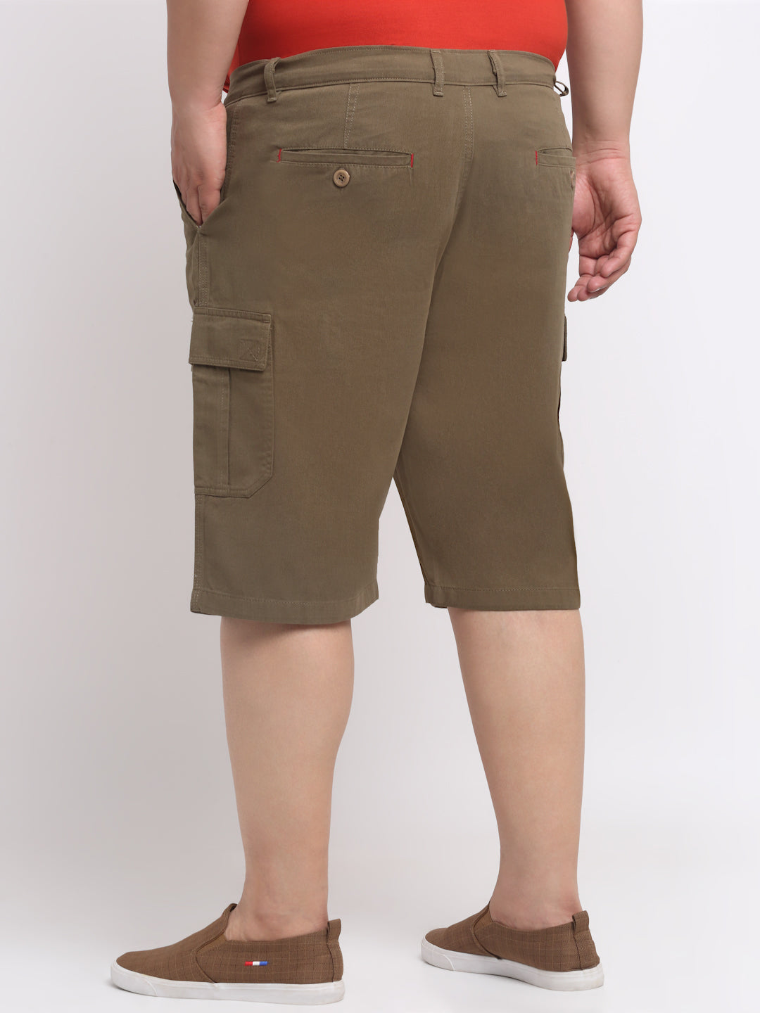 plusS Men Olive Green Mid-Rise Cotton Shorts