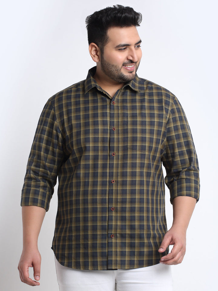 Plus Size Tartan Checks Cotton Casual Shirt