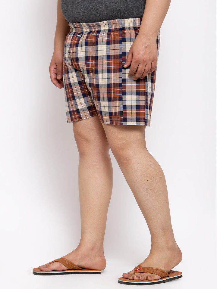 plusS Men Plus Size Orange and Beige Checked Pure Cotton Boxers MBX208E