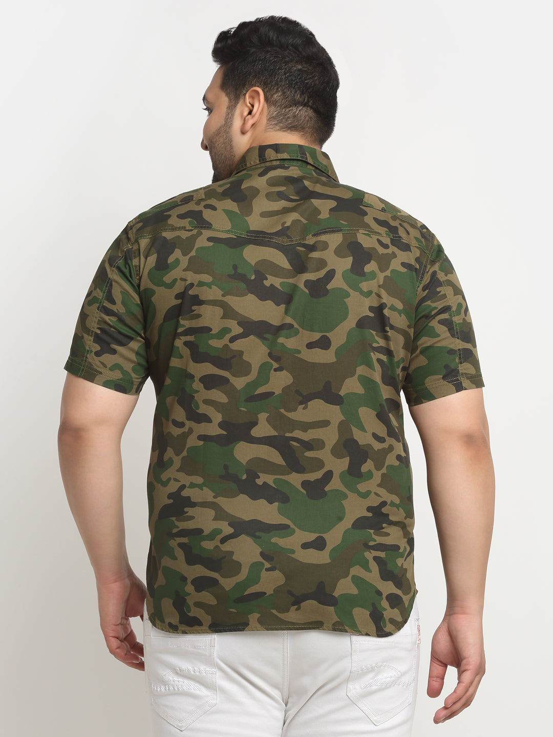 plusS Plus Size Green Camouflage Printed Opaque Casual Shirt