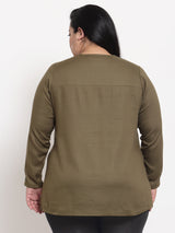 plusS Plus Size Olive Green Tie-Up Neck Top