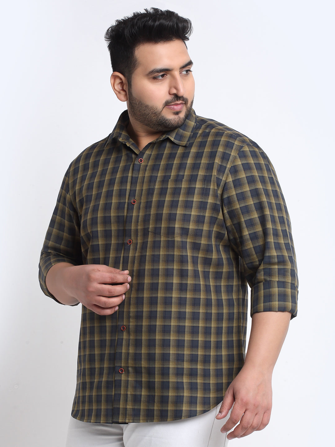 Plus Size Tartan Checks Cotton Casual Shirt