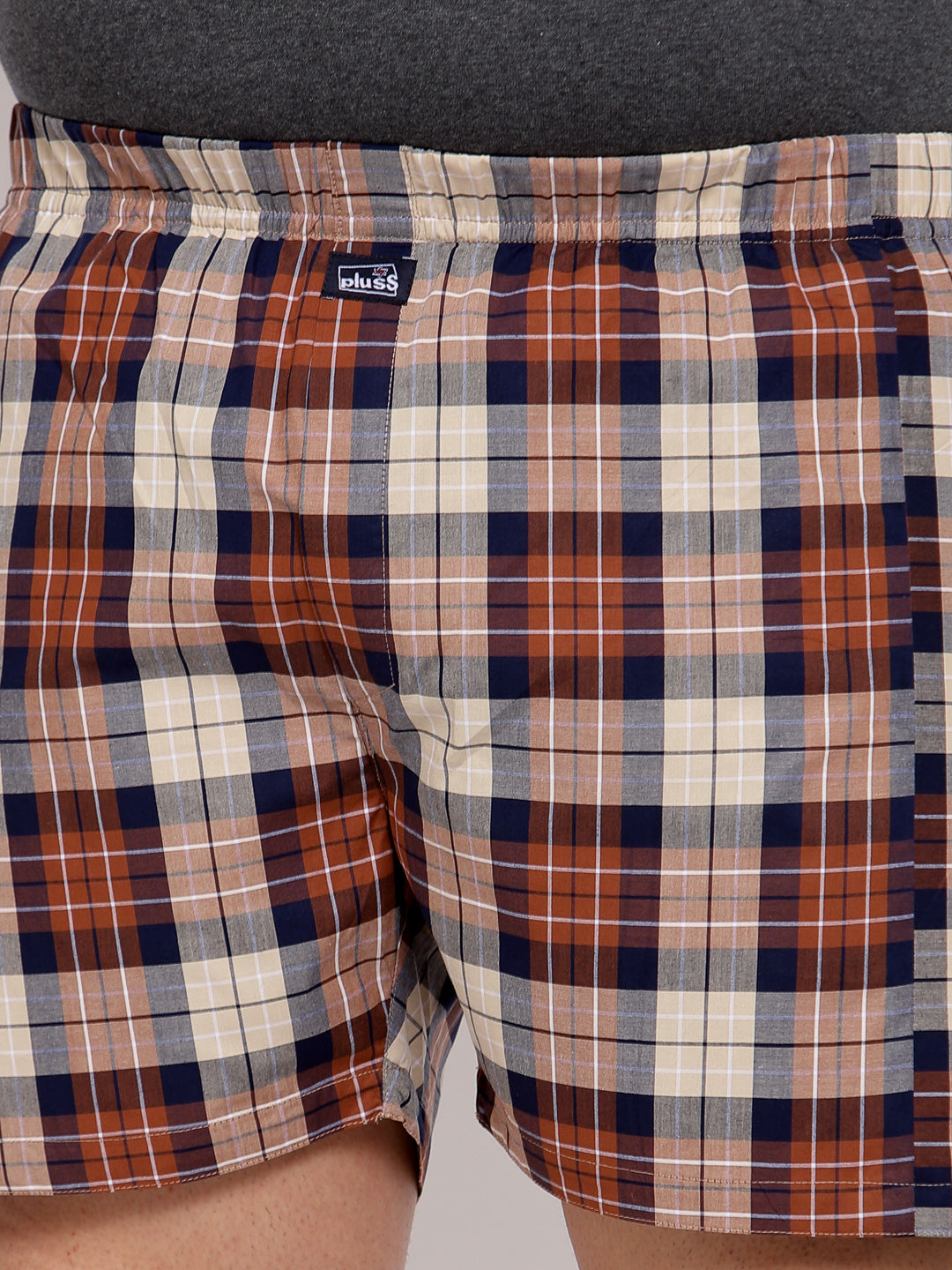 plusS Men Plus Size Orange and Beige Checked Pure Cotton Boxers MBX208E