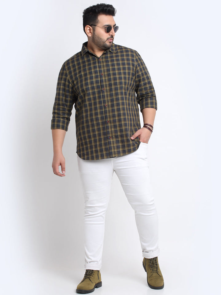 Plus Size Tartan Checks Cotton Casual Shirt