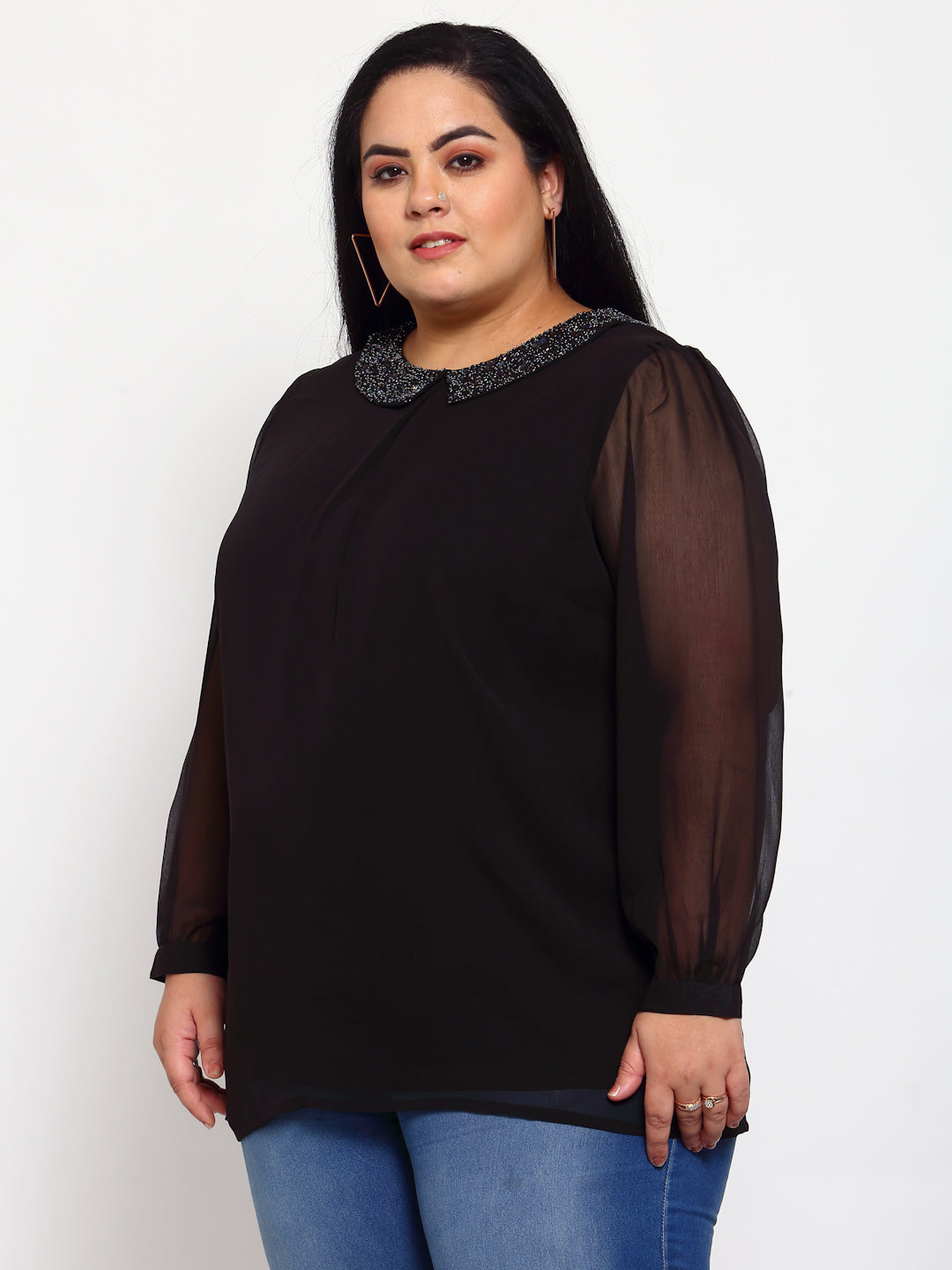 plusS Black Peter Pan Collar Top