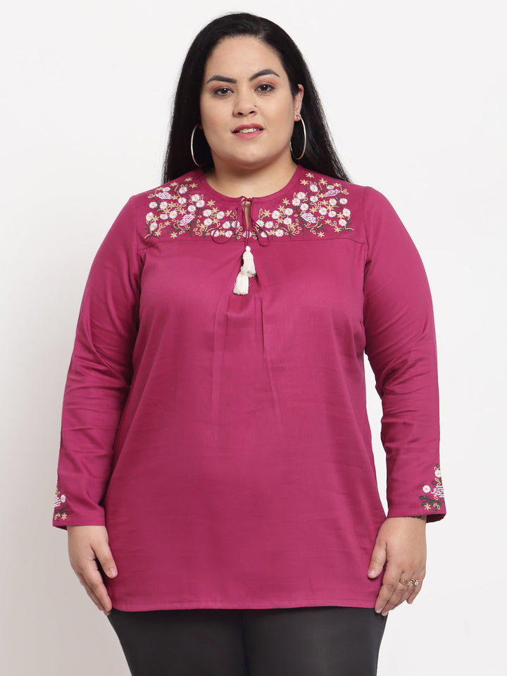 plusS Purple Plus Size Mandarin Collar Top