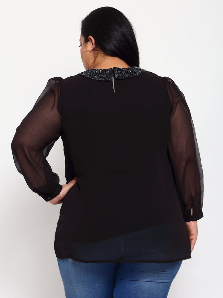 plusS Black Peter Pan Collar Top