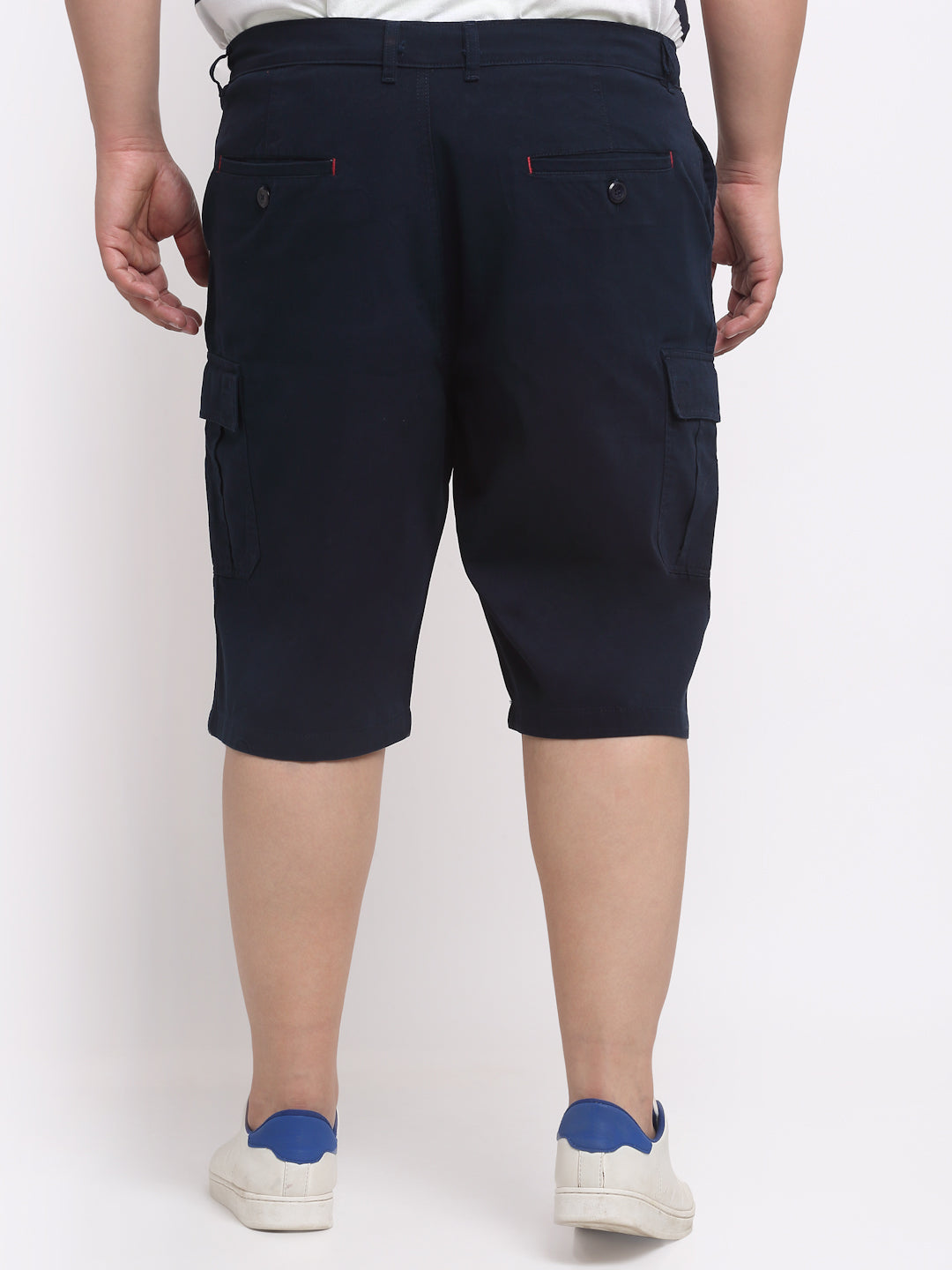 plusS Men Plus Size Navy Blue Mid-Rise Cotton Cargo Shorts