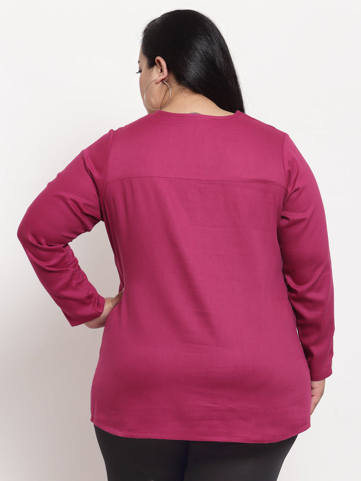 plusS Purple Plus Size Mandarin Collar Top