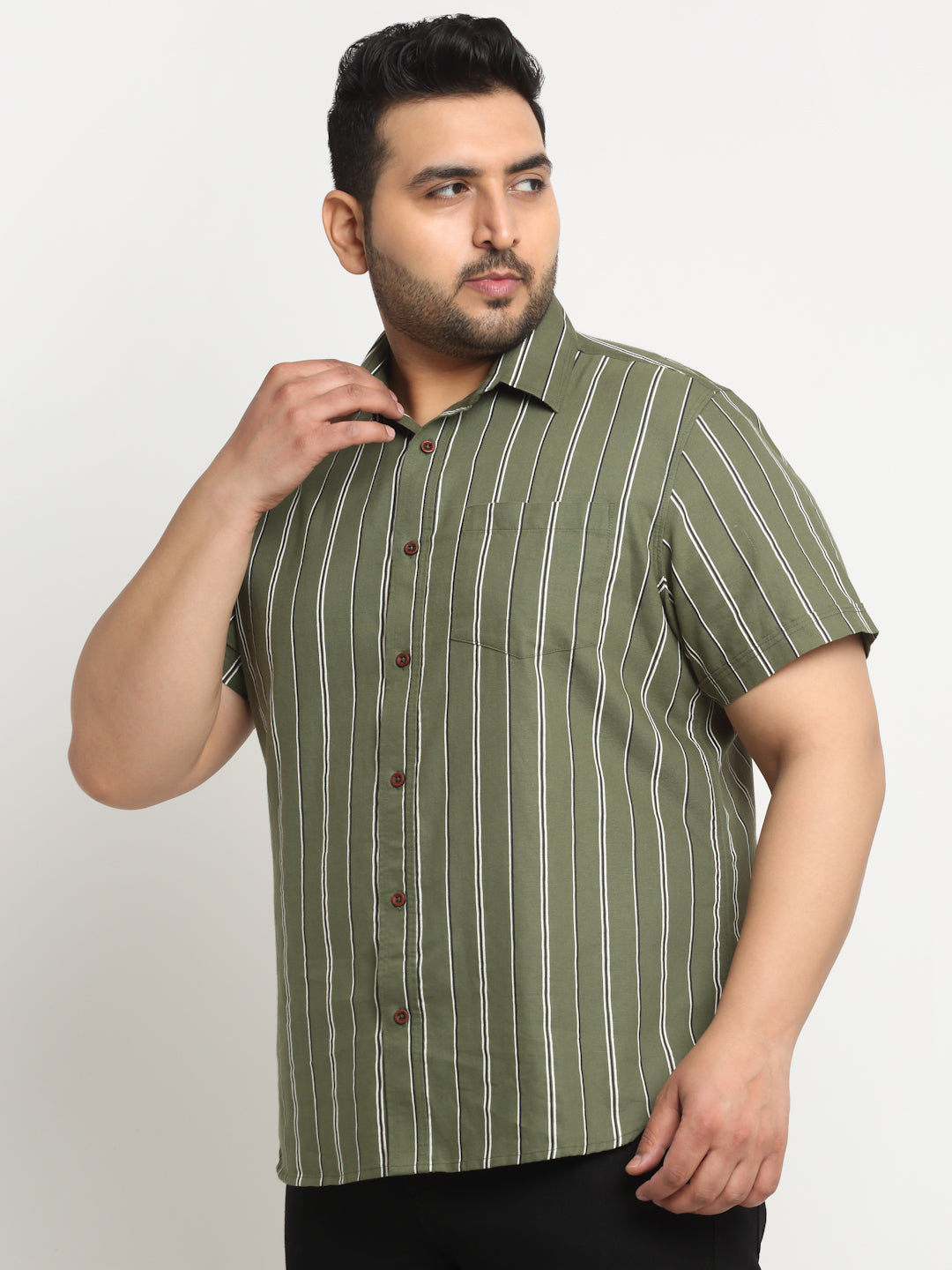 Plus Size Striped Cotton Casual Shirt