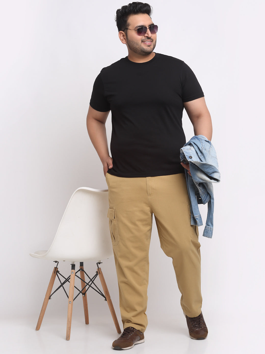 plusS Plus Size Men Khaki Cargo Trousers