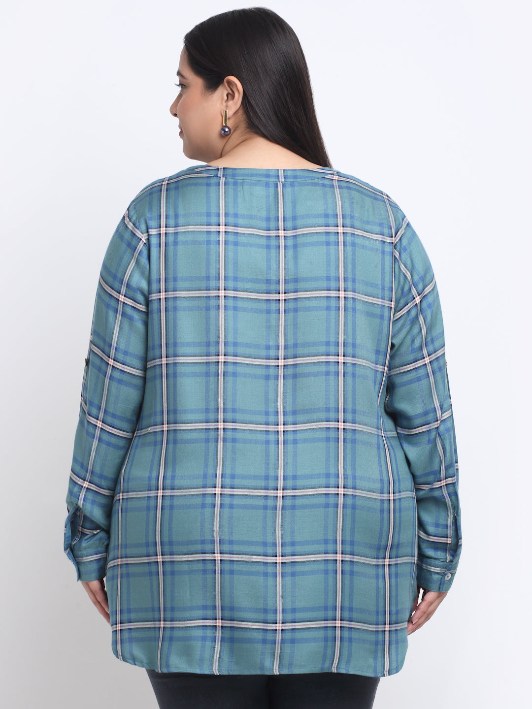 plusS Plus Size Checked Roll-Up Sleeves Top