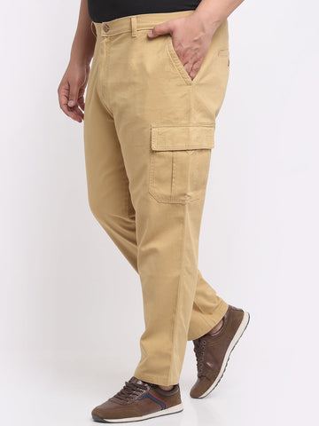 plusS Plus Size Men Khaki Cargo Trousers