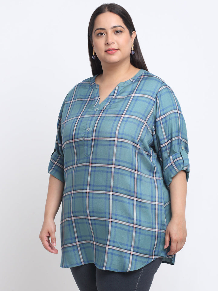 plusS Plus Size Checked Roll-Up Sleeves Top