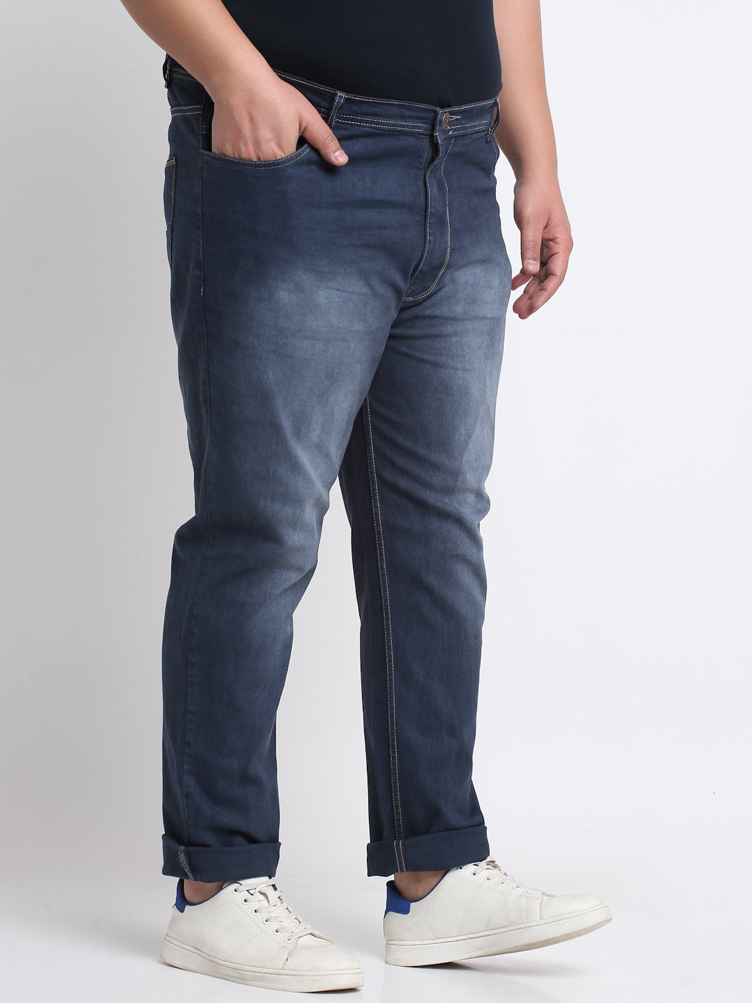 plusS Men Blue Heavy Fade Regular Jeans