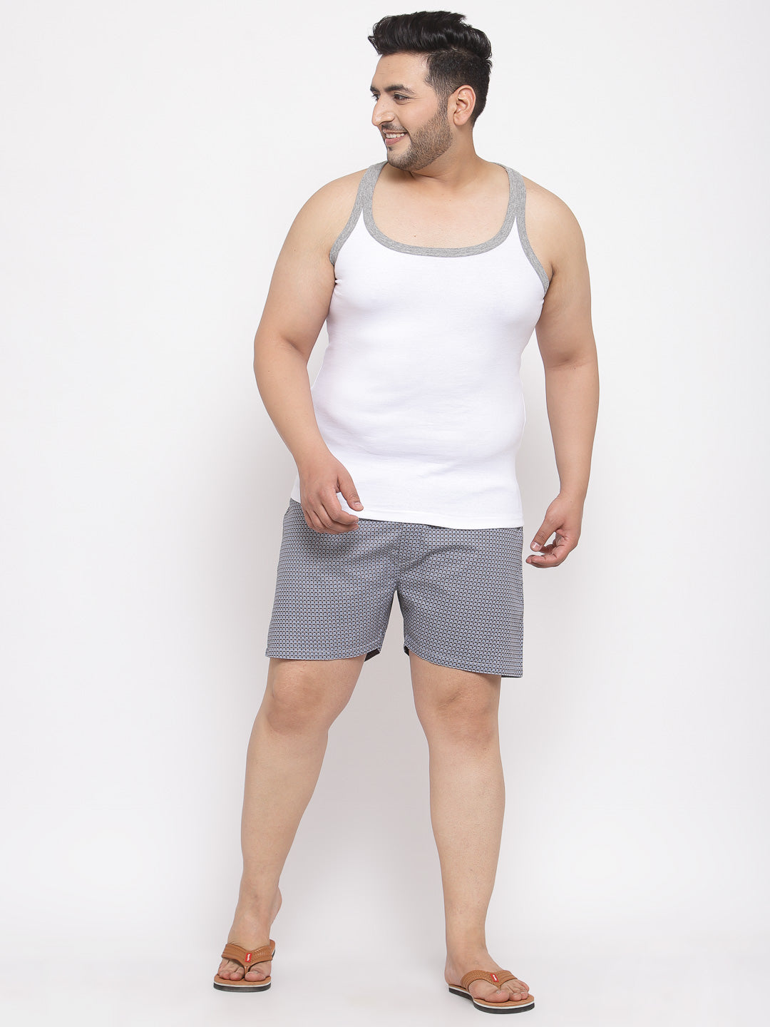 plusS Men Plus Size White  Grey Solid Innerwear Vest