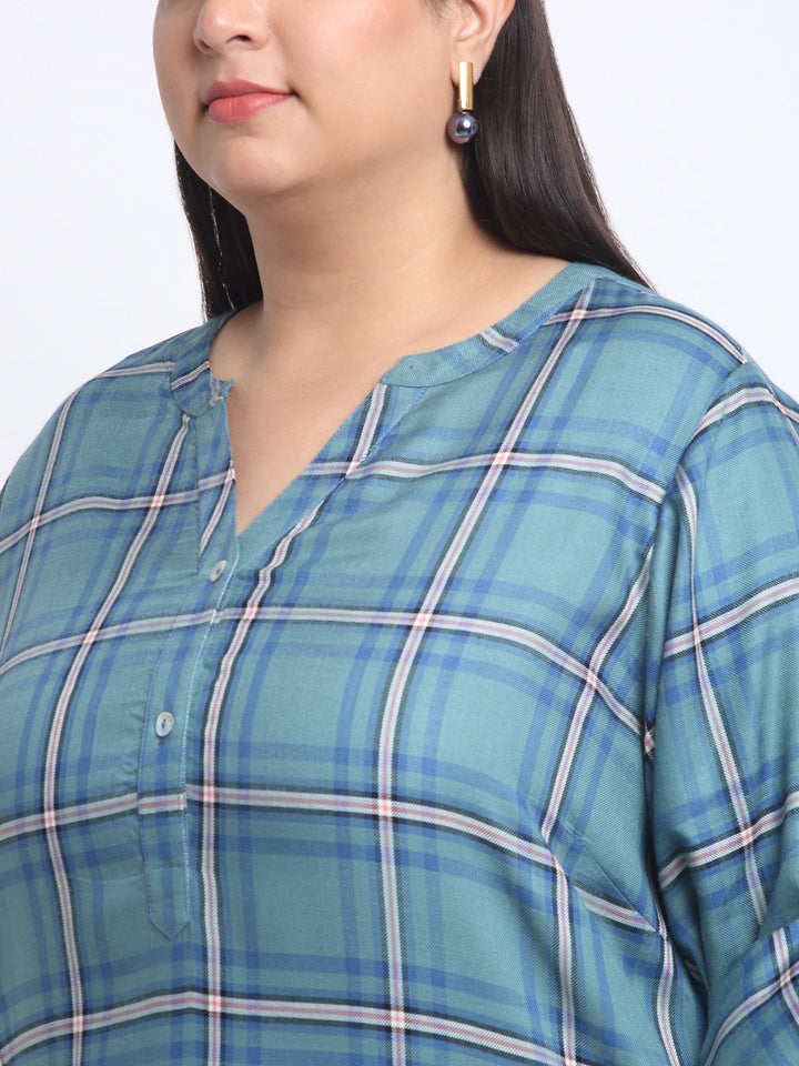 plusS Plus Size Checked Roll-Up Sleeves Top