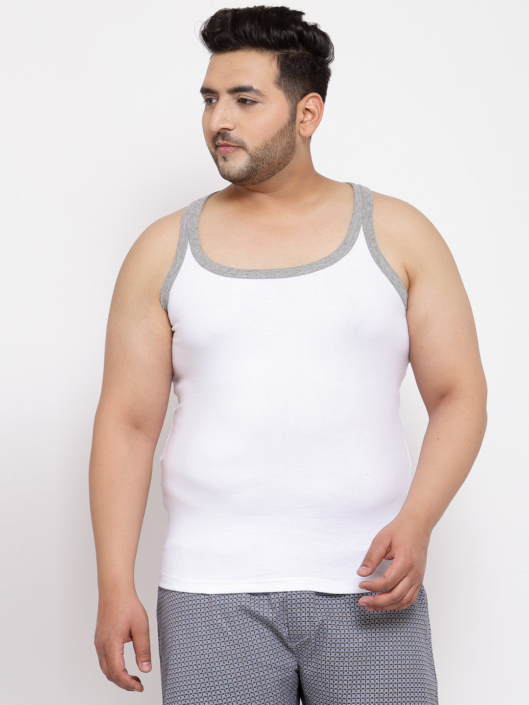 plusS Men Plus Size White  Grey Solid Innerwear Vest