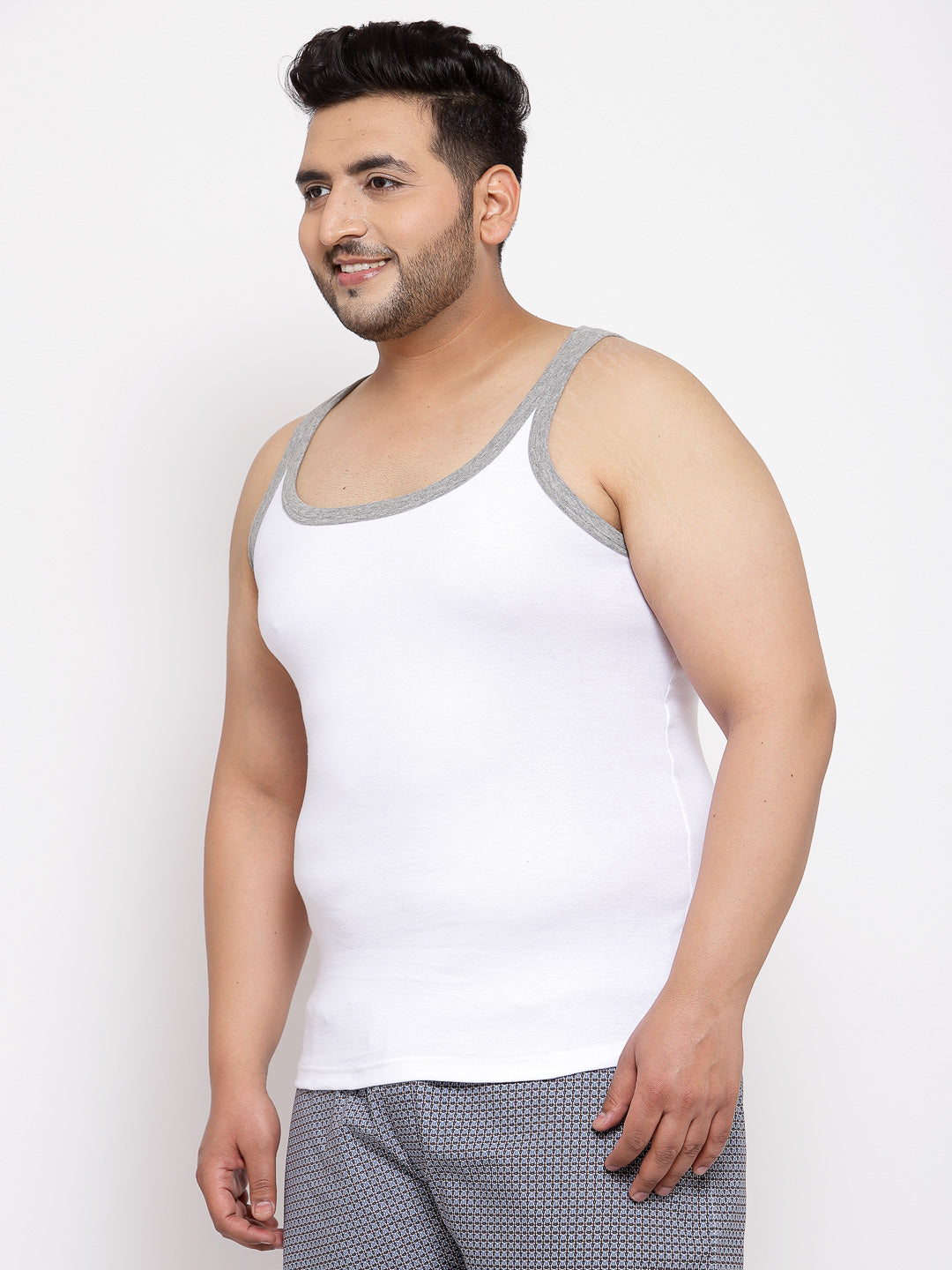 plusS Men Plus Size White  Grey Solid Innerwear Vest