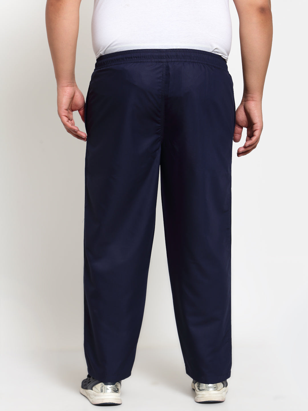 Men Navy Blue Solid Straight Fit Cotton Track Pants