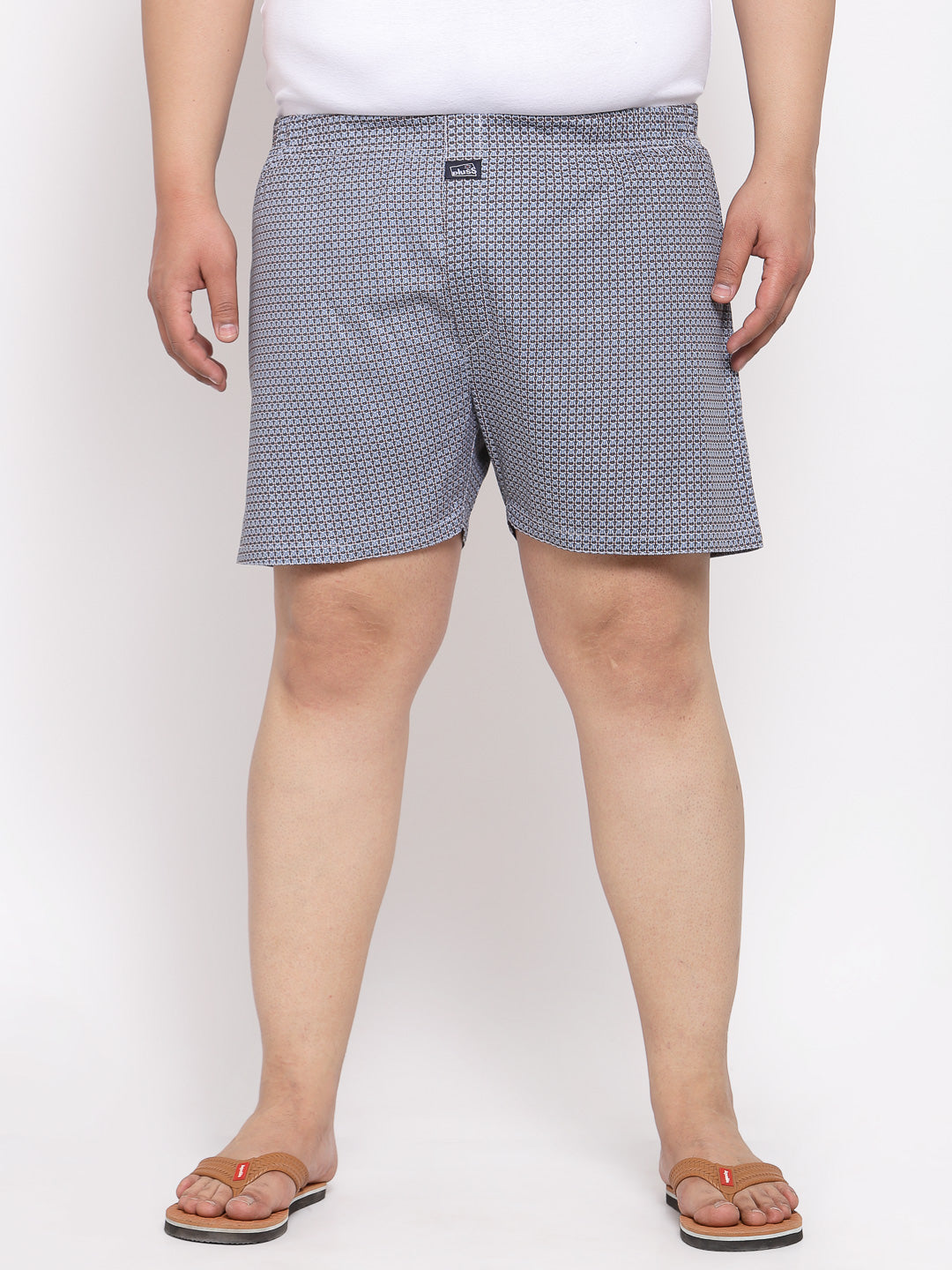 plusS Men Plus Size Grey  White Printed Pure Cotton Boxers MBX208E