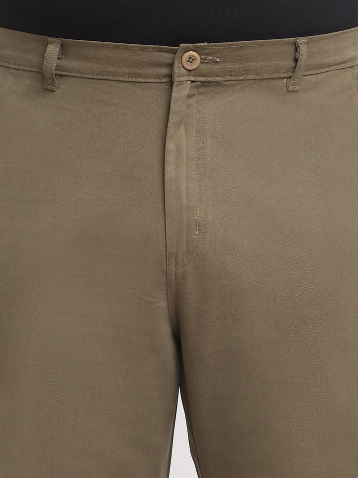 plusS Men Olive Green Cotton Cargos Trousers