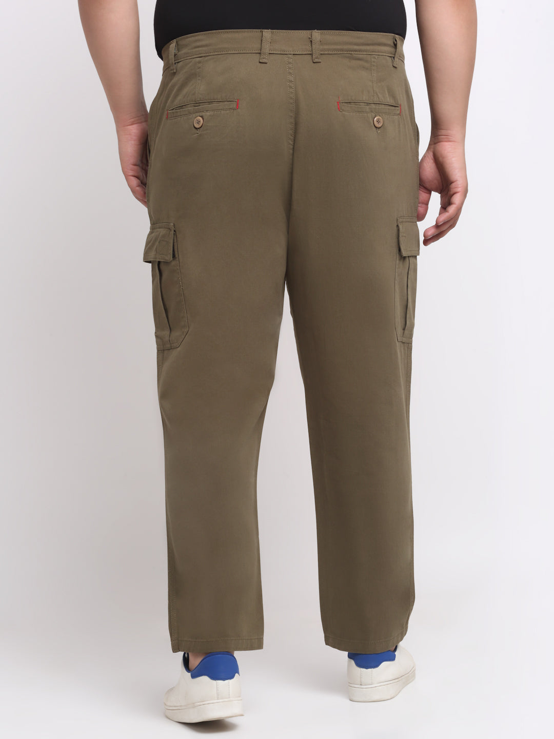 plusS Men Olive Green Cotton Cargos Trousers