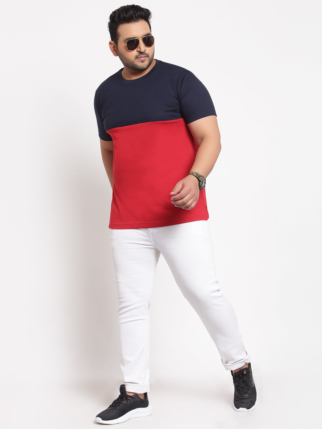 Men Red Polo Collar Pockets T-shirt