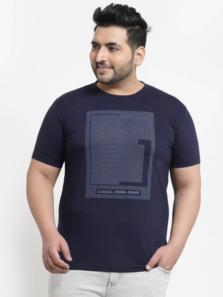 Men Navy Blue Printed Pure Cotton T-shirt