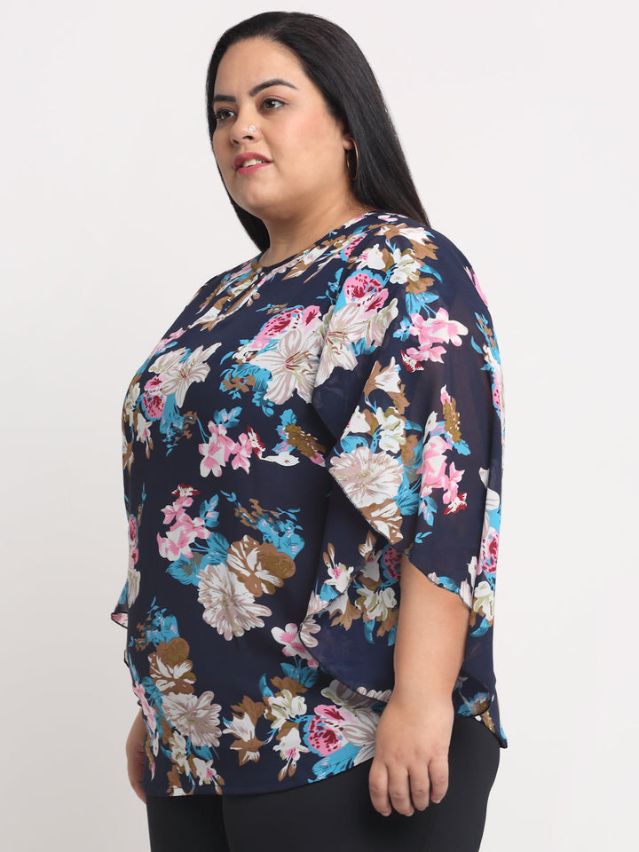 plusS Navy Blue Plus Size Floral Print Top