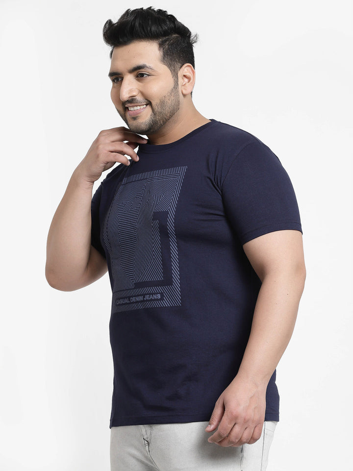 Men Navy Blue Printed Pure Cotton T-shirt