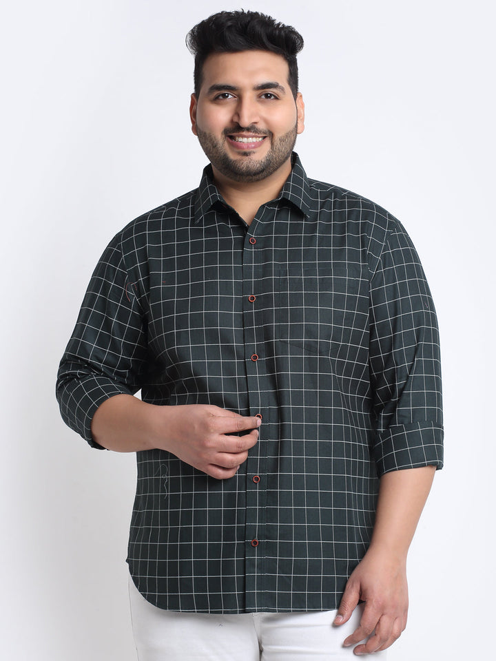 plusS Men Plus Size Grid Tattersall Checks Cotton Casual Shirt