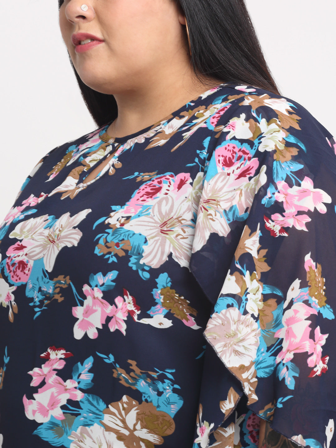 plusS Navy Blue Plus Size Floral Print Top