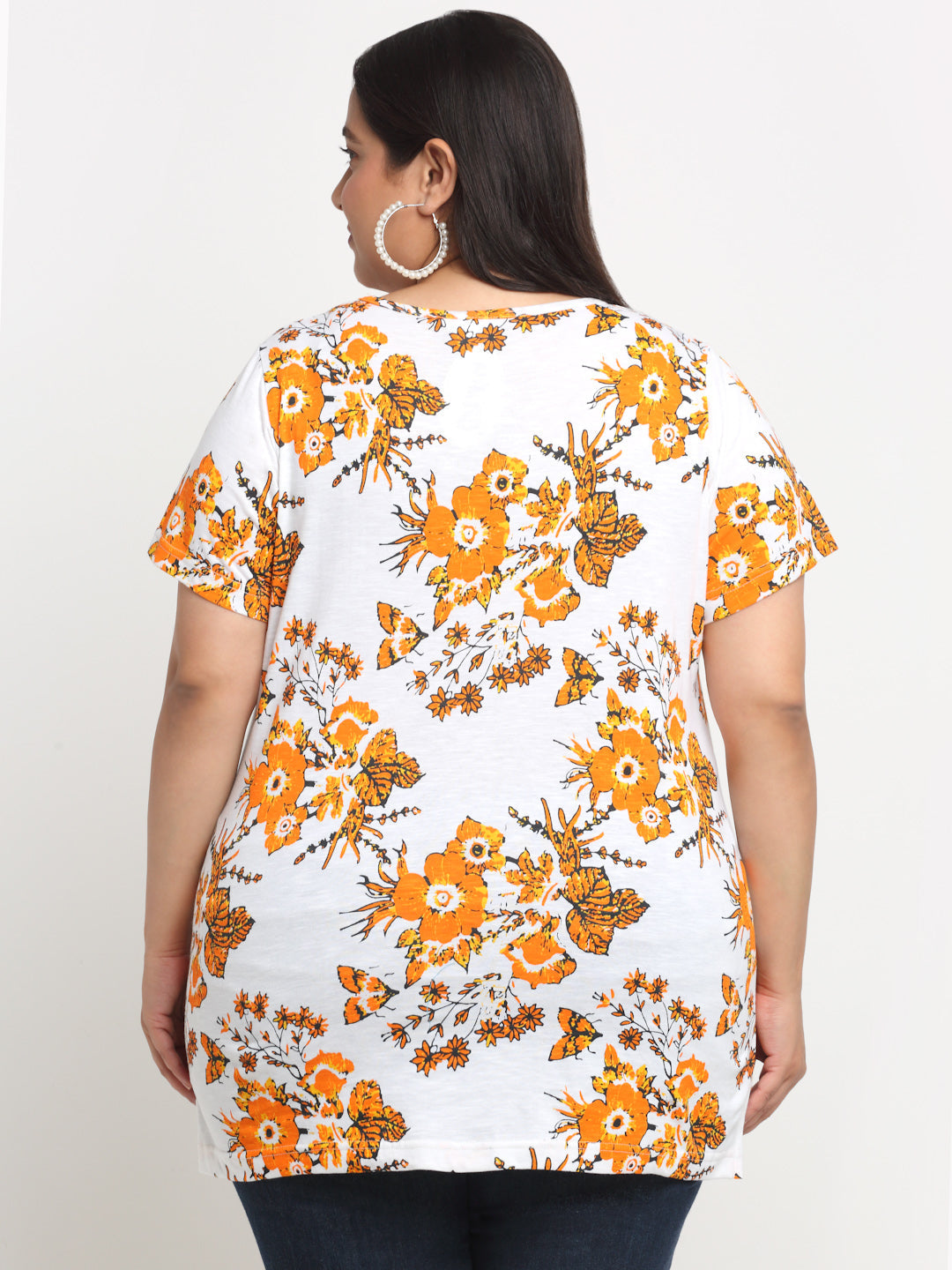 Floral Printed Longline Cotton T-Shirt