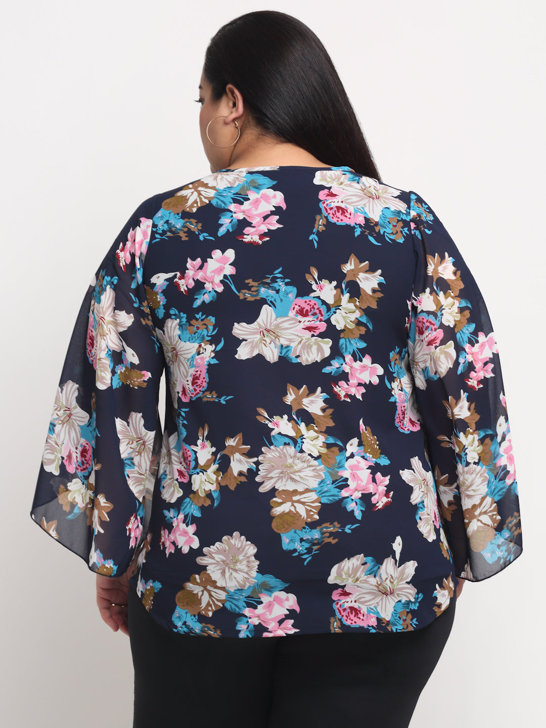 plusS Navy Blue Plus Size Floral Print Top